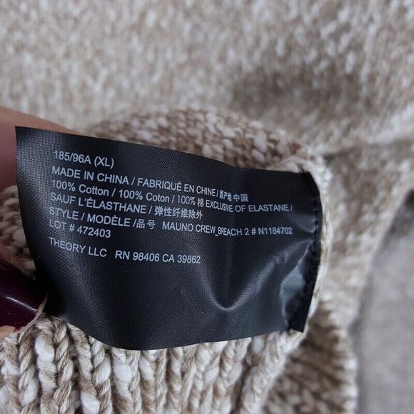 THEORY Sweater Mens XL Tan Pullover Crew 100% Cotton Chunky Knit MAUNO $325 - Picture 7 of 10